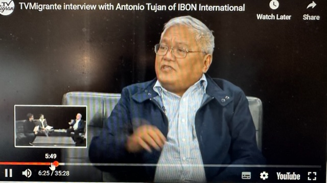 TV Migrante interviews Antonio Tijuan of IBON International about the Philippine economy, employment, and OFWs 