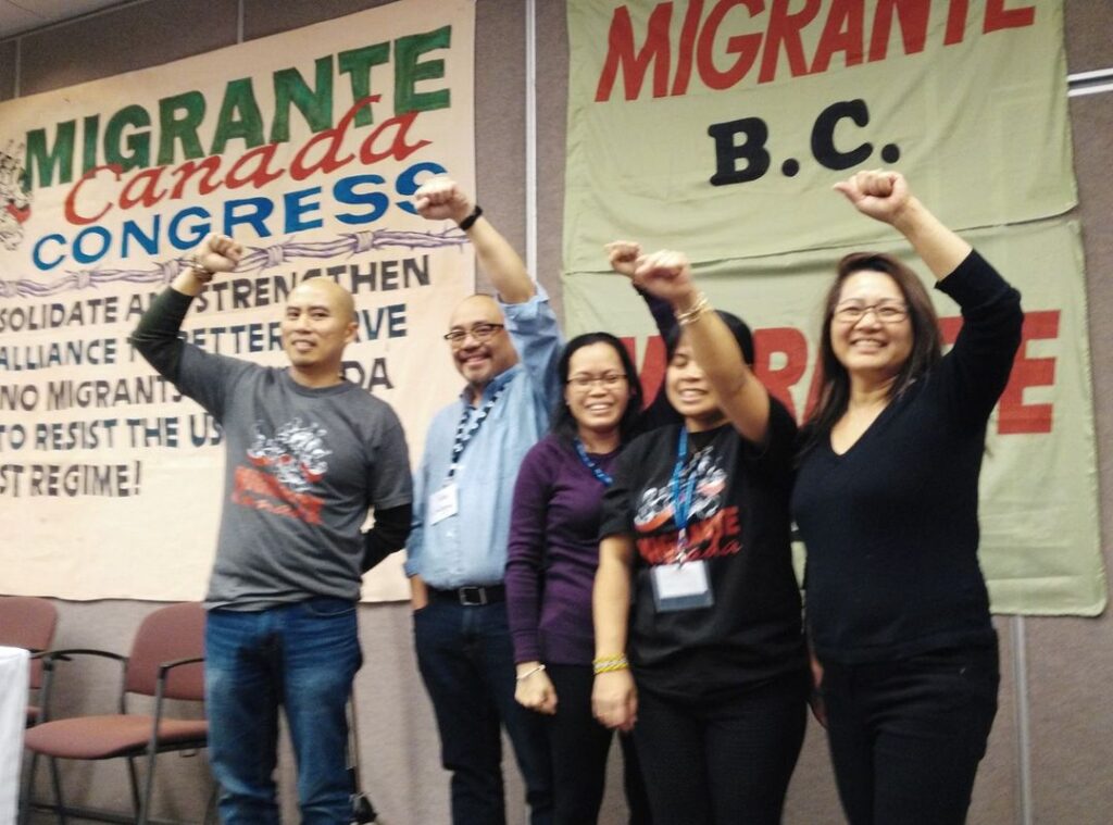 Joe Calugay (second from left) was a key figure in the formation of Migrante Canada and served as Deputy Secretary General on the Migrante National Executive Committee from 2012 to 2014. In 2018, he was re-elected Secretary General at the 4th Migrante Canada Congress.