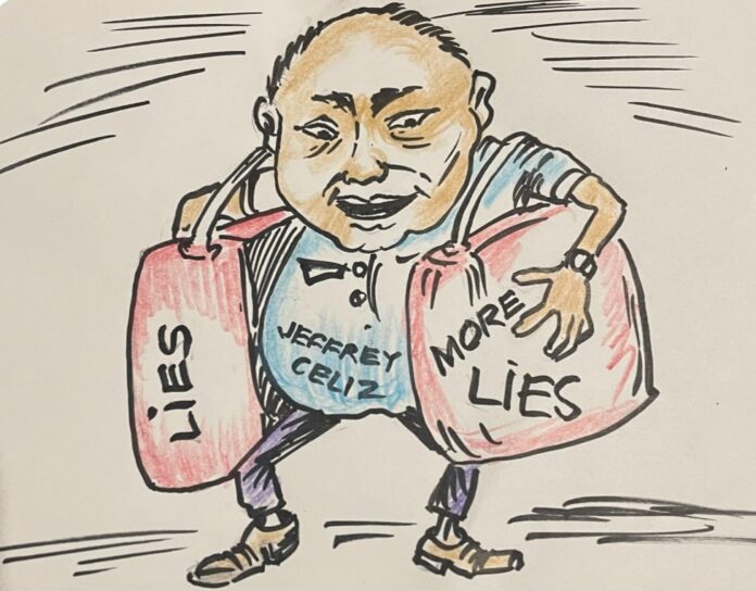 Eric Celiz was recognized as a "redtagger" in the Philippines, meaning he was designated as an agent/operative of the National Task Force to End Local Communist Armed Conflict (NTF-ELCAC). Celiz utilizes social media platforms to classify government critics by employing "redtagging" techniques. (Caricature by EBM)