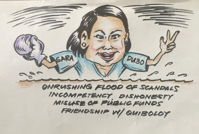 Philippines has a true PDS who has lost touch with reality, logic, and common sense. PDS politicians, such as Sara Zimmerman Duterte Carpio, who embraced her father's beliefs, believe parliamentarians receive hefty commissions from the national fund. (Artwork by Ed Muyot)