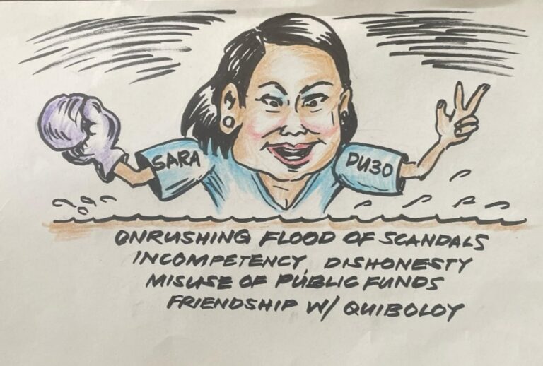 Philippines has a true PDS who has lost touch with reality, logic, and common sense. PDS politicians, such as Sara Zimmerman Duterte Carpio, who embraced her father's beliefs, believe parliamentarians receive hefty commissions from the national fund. (Artwork by Ed Muyot)
