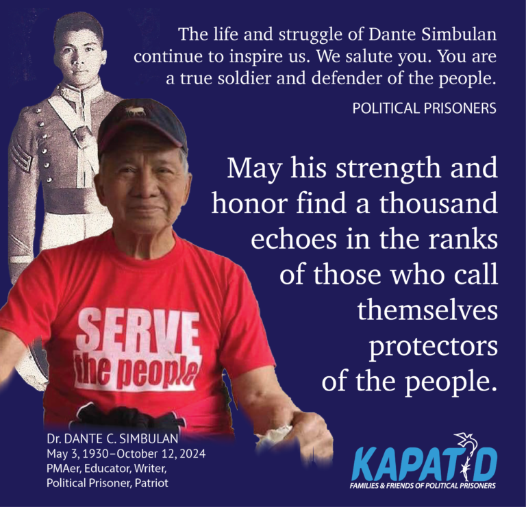 TRIBUTE OF POLITICAL PRISONERS & KAPATID TO DANTE SIMBULAN