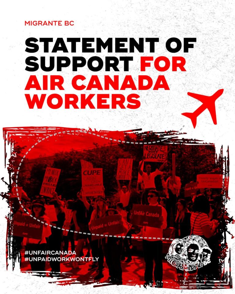 Statement of support for Air Canada workers