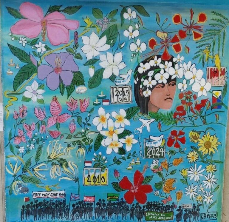 Flowers and Yellow Ribbons for Mary Jane by Erie Maestro, Acrylic on canvas 153cm x 153 cm